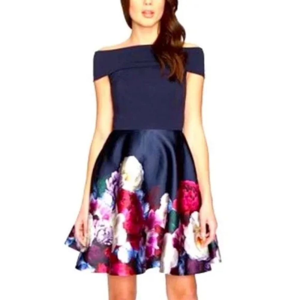 Ted Baker Navy Dress with Floral Skirt